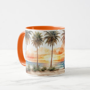 Aquarelle mignonne moderne Sunset Beach Life Mug