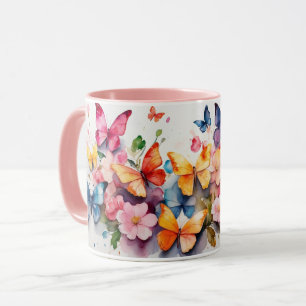 Aquarelle mignonne Papillon rose Fleur Mug