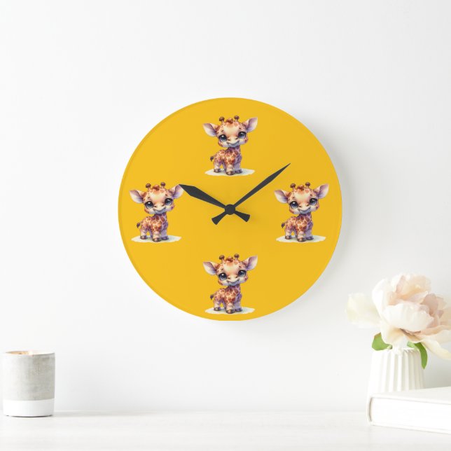 Aquarelle mignonne petite girafe Horloge murale (Maison)