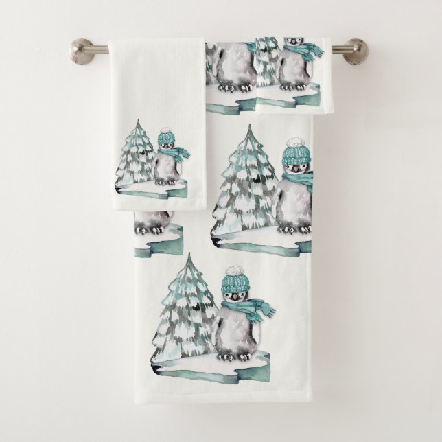 Aquarelle mignonne Pingouin arctique Pine des neig (En situation)