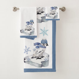 Aquarelle mignonne Pingouin Snowflakes Noël