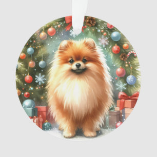 Aquarelle mignonne Pomeranienne Noël festif