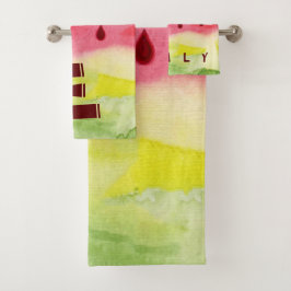 Aquarelle mignonne Rouge Vert pastèque Monogramme