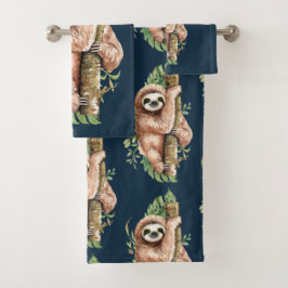 Aquarelle mignonne Sloth & Feuilles tropicaux