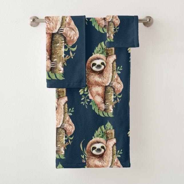 Aquarelle mignonne Sloth & Feuilles tropicaux (En situation)