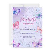 Aquarelle mignonne violet Carte d'invitation d'ann