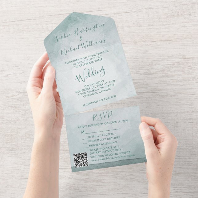 Aquarelle minimale tout en un mariage Invitation (Déchirure)