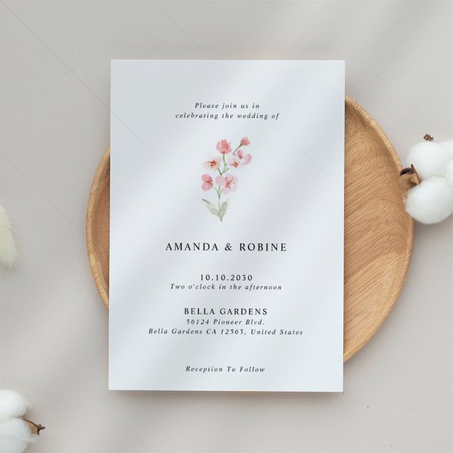 Aquarelle minimaliste Faire-part de mariage floral (Créateur téléchargé)