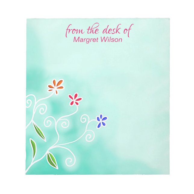 Aquarelle Mint avec Bloc-notes Fleurs Whimsical (Devant)