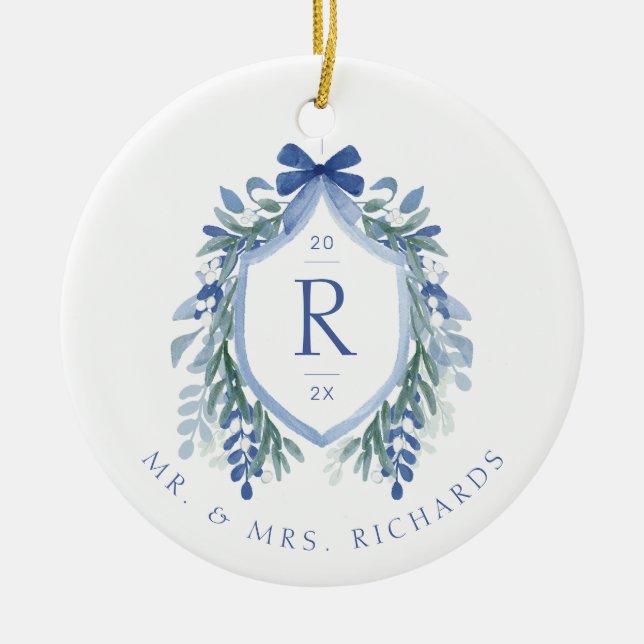 Aquarelle Mistletoe Crest Monogram Ornement (Devant)