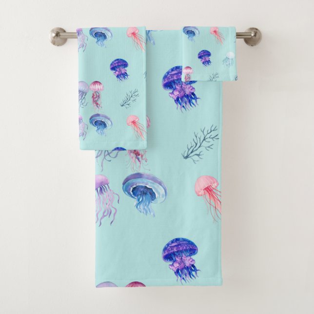 Aquarelle Mixte Colorée Jellyfish Bleu (En situation)