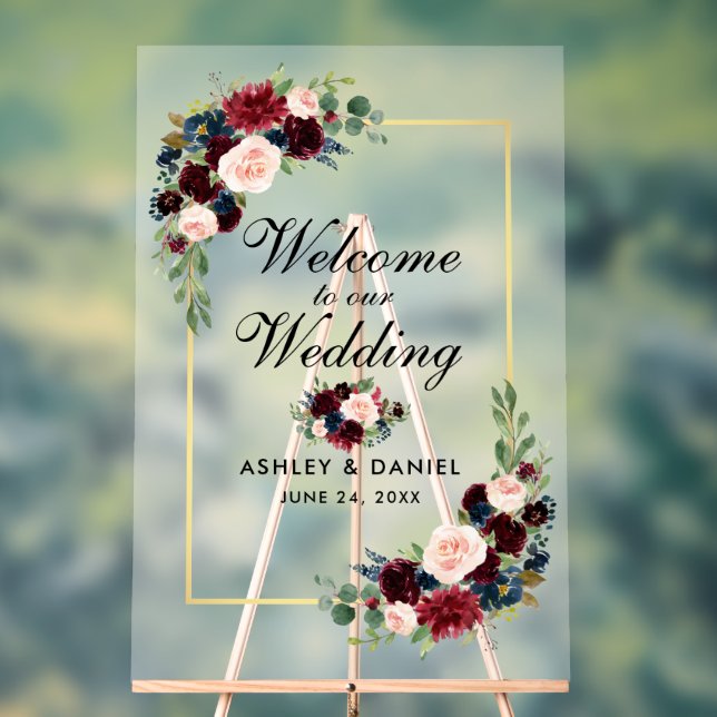 Aquarelle Mixte Floral Gold Frame Mariage Bienvenu (Neutre)