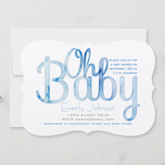Aquarelle moderne bébé garçon douche Invitations (Devant)