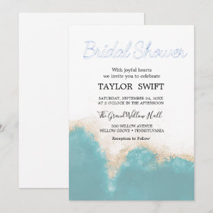 Aquarelle moderne Bleu Douche nuptiale Invitation