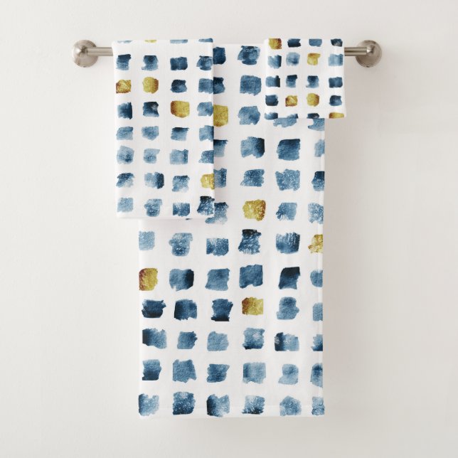 Aquarelle moderne bleu or Carrés géométriques (En situation)