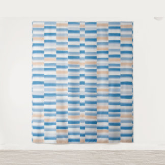 Aquarelle moderne bleu pêche Tapisserie rayée
