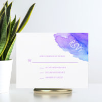 Aquarelle moderne bleu pourpre RSVP Insérer des ca