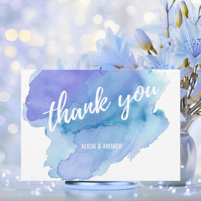 Aquarelle moderne bleu Turquoise MERCI Turquoise (Modern Watercolor Blue Teal Turquoise THANK YOU)