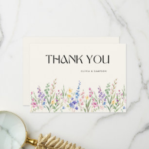 Aquarelle Moderne Botanische Sommerhochzeit Dankeskarte