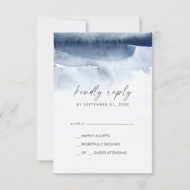 Aquarelle moderne | Carte bleue simple RSVP (Devant)
