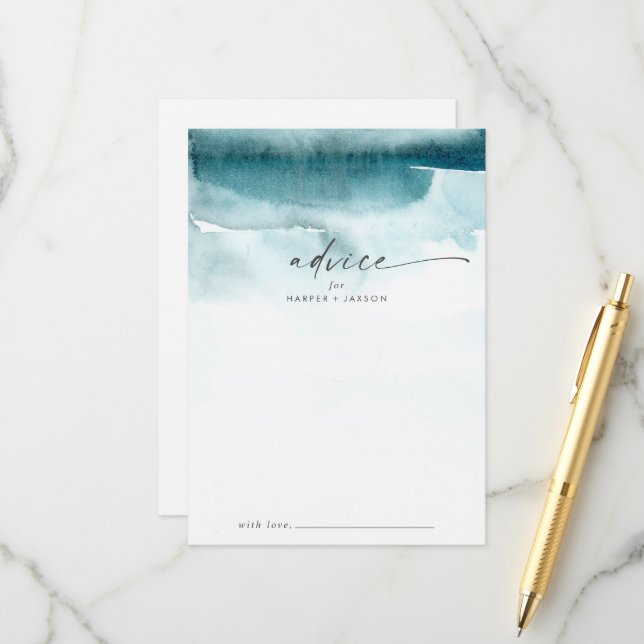 Aquarelle moderne | Carte conseil Mariage Turquois (Devant/Arrière en situation)