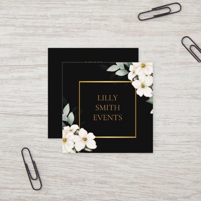 Aquarelle moderne Carte de visite foncé Design flo (Devant/Arrière en situation)