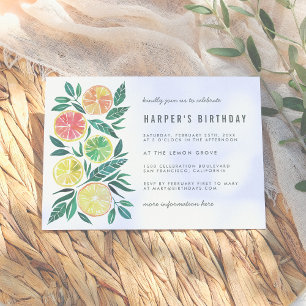 Aquarelle moderne Citrus Invitation fête d'anniver