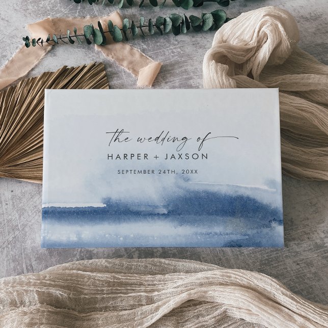 Aquarelle moderne | Livre d'hôtes Mariage bleu (Créateur téléchargé)