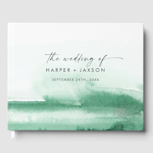 Aquarelle moderne | Livre d'invité Mariage vert (Recto)