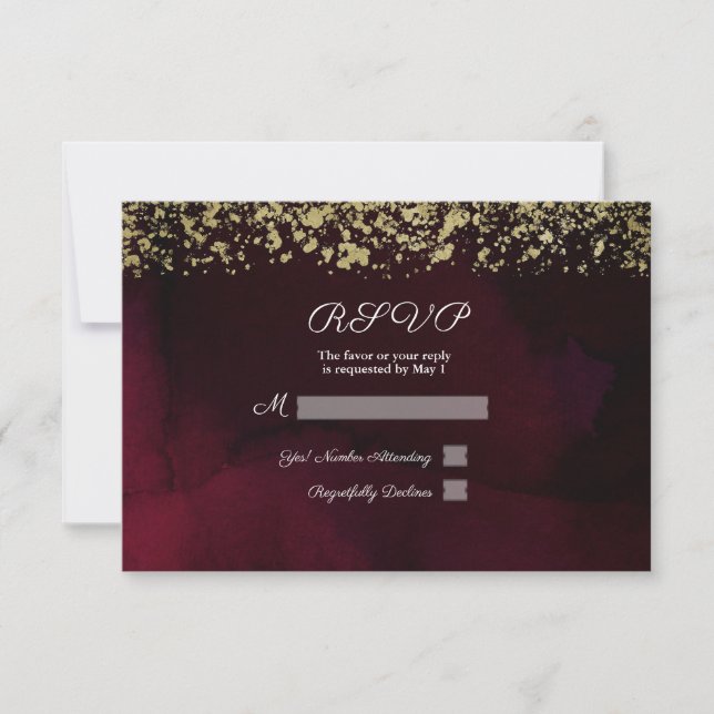 Aquarelle moderne Moody Maron & Gold Wedding RSVP (Devant)