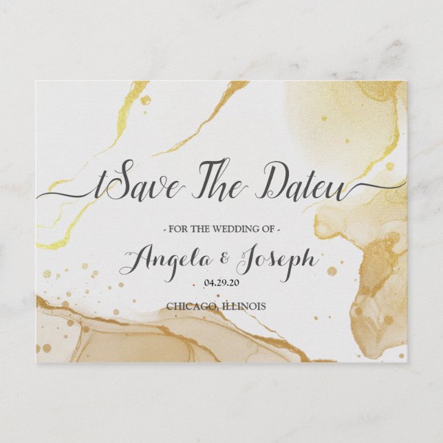 Aquarelle moderne or Enregistrer la date Carte pos (Devant)