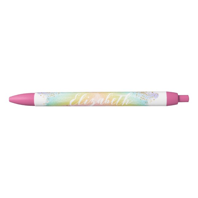 Aquarelle moderne Pastel Arc-en-ciel Nom stylo (Devant)