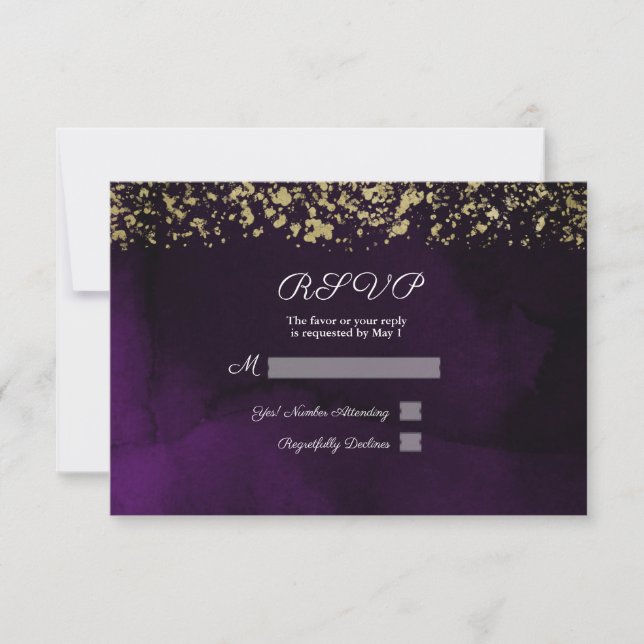 Aquarelle moderne Royal Purple & Gold Wedding RSVP (Devant)