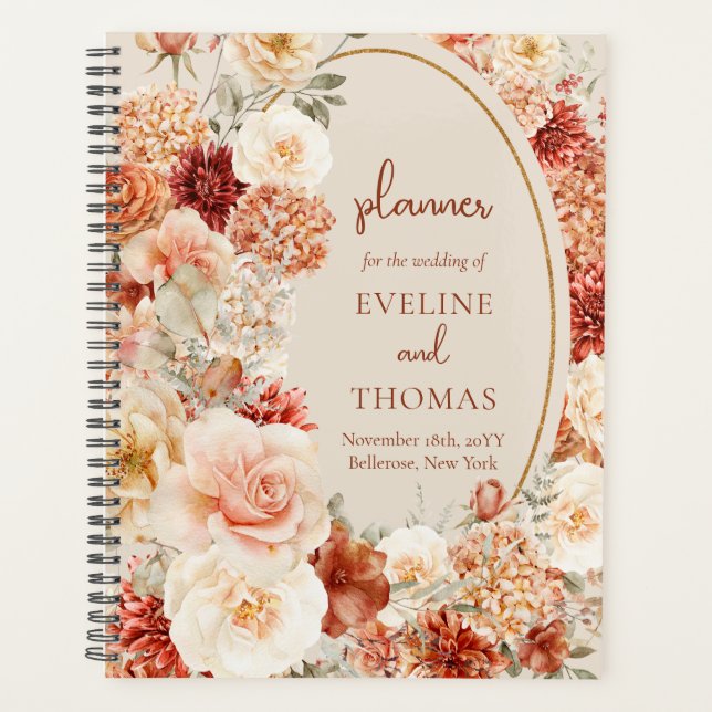 Aquarelle moderne terre cuite bordeaux floral (Devant)