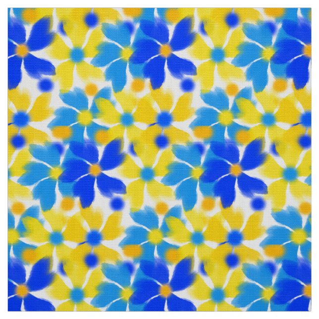 Aquarelle moderne tissu Fleurs jaunes et bleues (Échantillon)