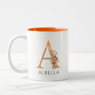 Aquarelle Monogramme Floral Gold lettre Cafe Mug