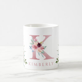 Aquarelle Monogramme Floral Lettre K Café Mug