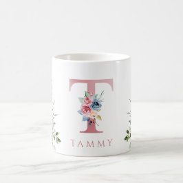 Aquarelle Monogramme Floral Lettre T Café Mug