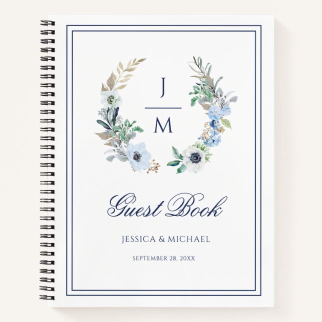 Aquarelle Monogramme Floral Mariage Livre d'or (Devant)