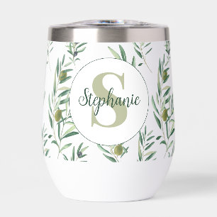 Aquarelle Monogramme Nom Motif Branches d'Olivier