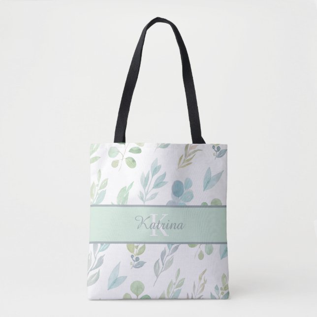 Aquarelle monogramme Sac fourre-tout floral (Devant)