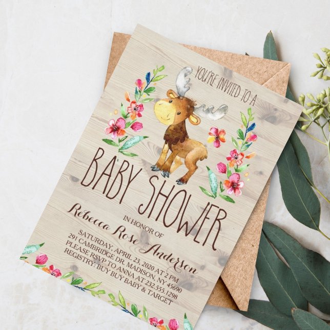 Aquarelle Moose Woodland Baby shower Invitation (Créateur téléchargé)