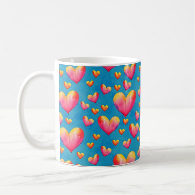 Aquarelle multicolore Coeurs café Mug (Gauche)
