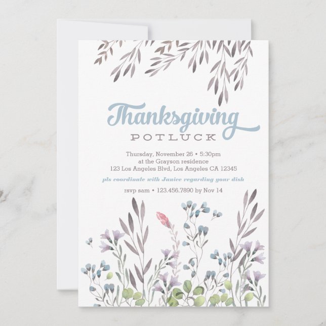Aquarelle Nature Thanksgiving Potluck Invitation (Devant)