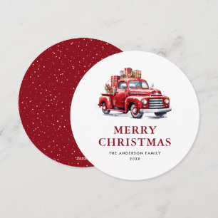 Aquarelle neige Camion rouge Merry Cartes de Noël