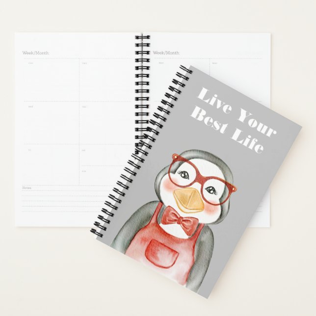 Aquarelle Nerdy Penguin personnalisée (Devant avec enveloppe)