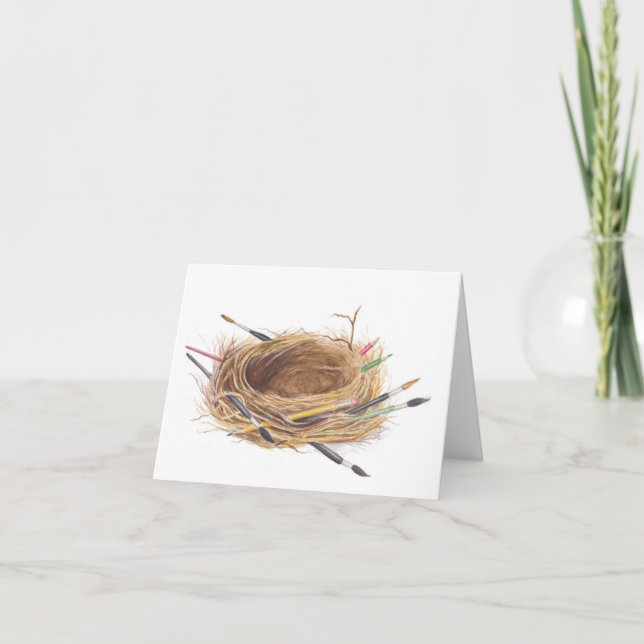 Aquarelle nid d'oiseau avec pinceaux d'art Carte d (Devant)