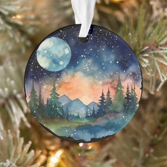 Aquarelle Nightsky dans la forêt avec Pleine lune (Arbre)