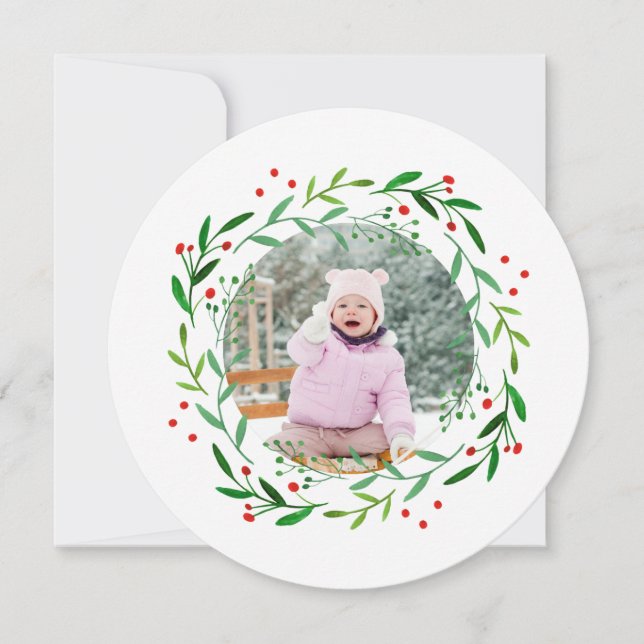 Aquarelle Noël Holly Wreath Cartes photos (Devant)