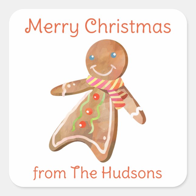 Aquarelle Noël Pain d'épices Homme Stickers Cadeau (Devant)